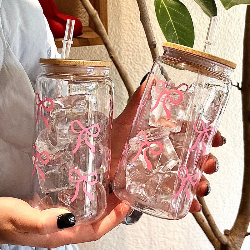 500ml Cute Bow Glass Cup Tumbl - Bean Hopper Lid incelemesi ve fiyatı