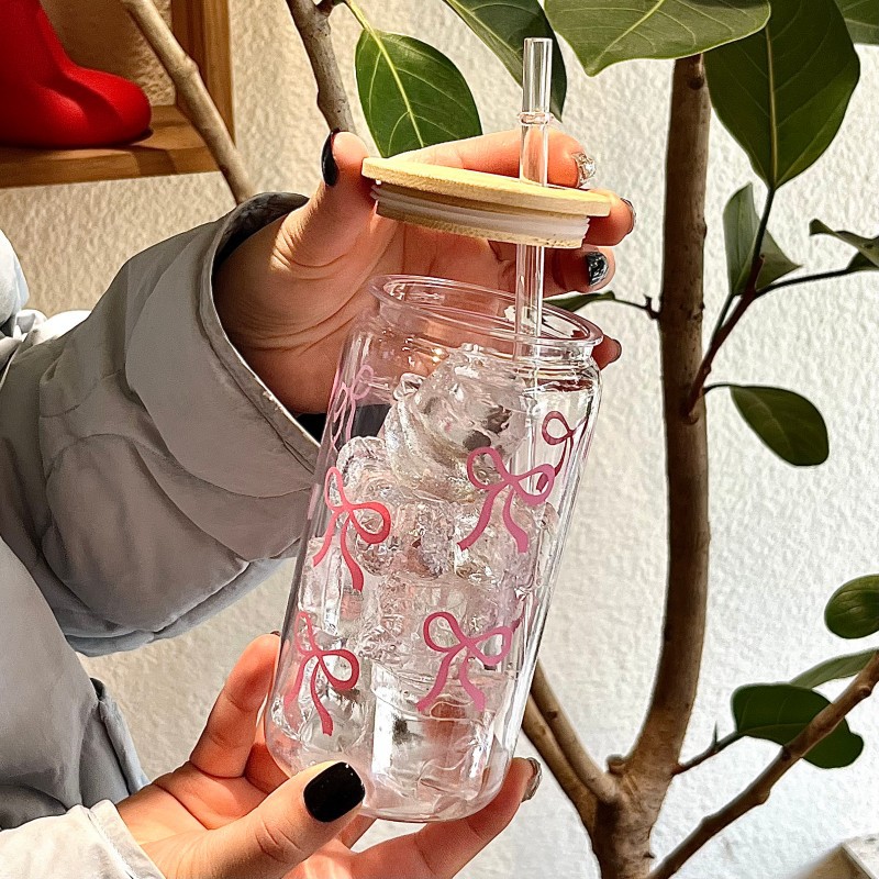 500ml Cute Bow Glass Cup Tumbl - Bean Hopper Lid incelemesi ve fiyatı