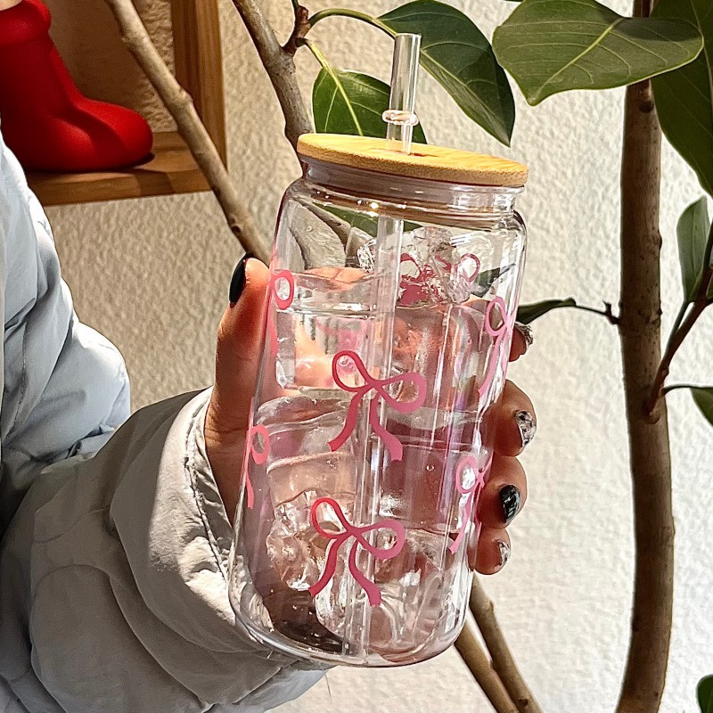 500ml Cute Bow Glass Cup Tumbl - Bean Hopper Lid incelemesi ve fiyatı